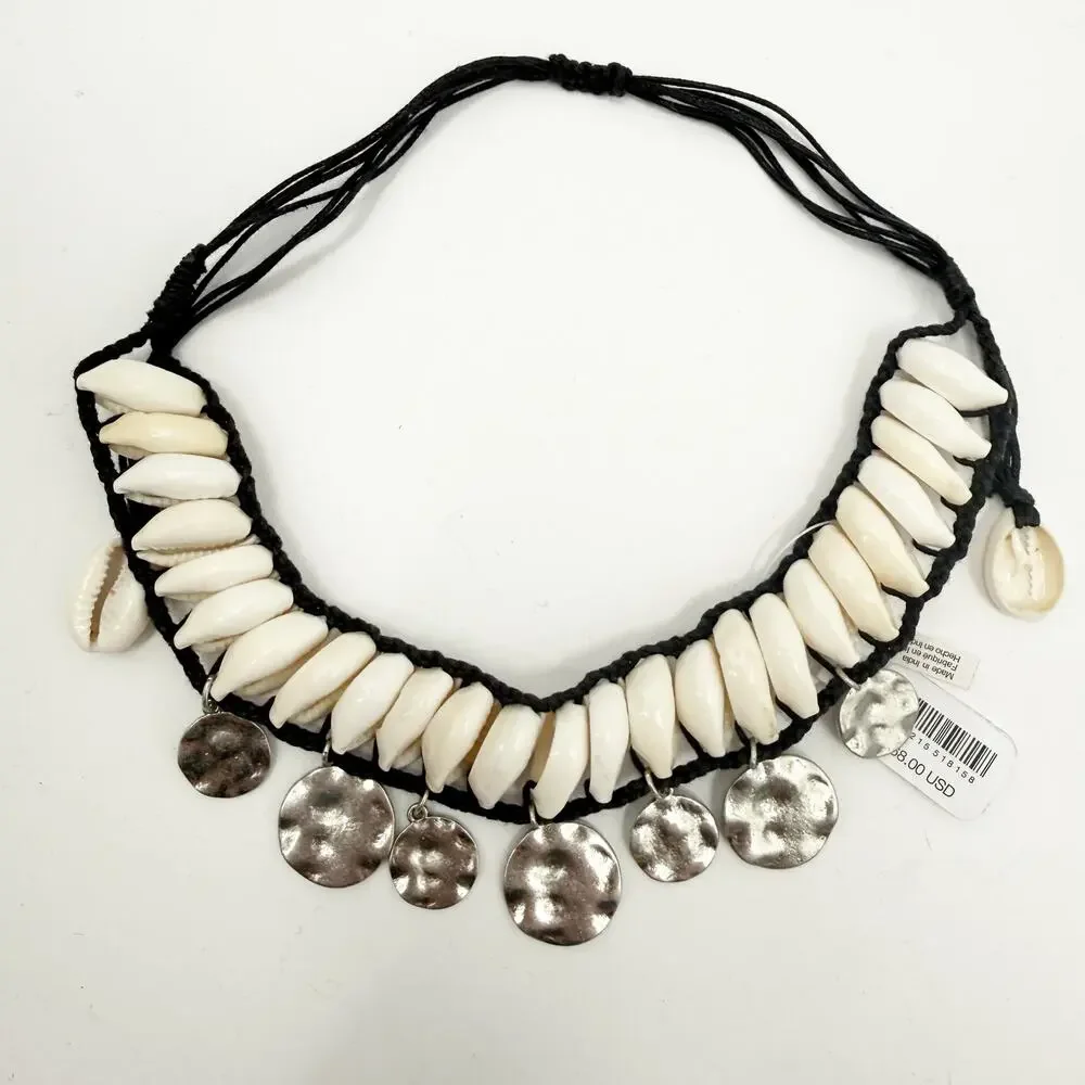 Free People Kalua Shell Necklace NWT Hammer Silver Medallion Boho Resort Travel